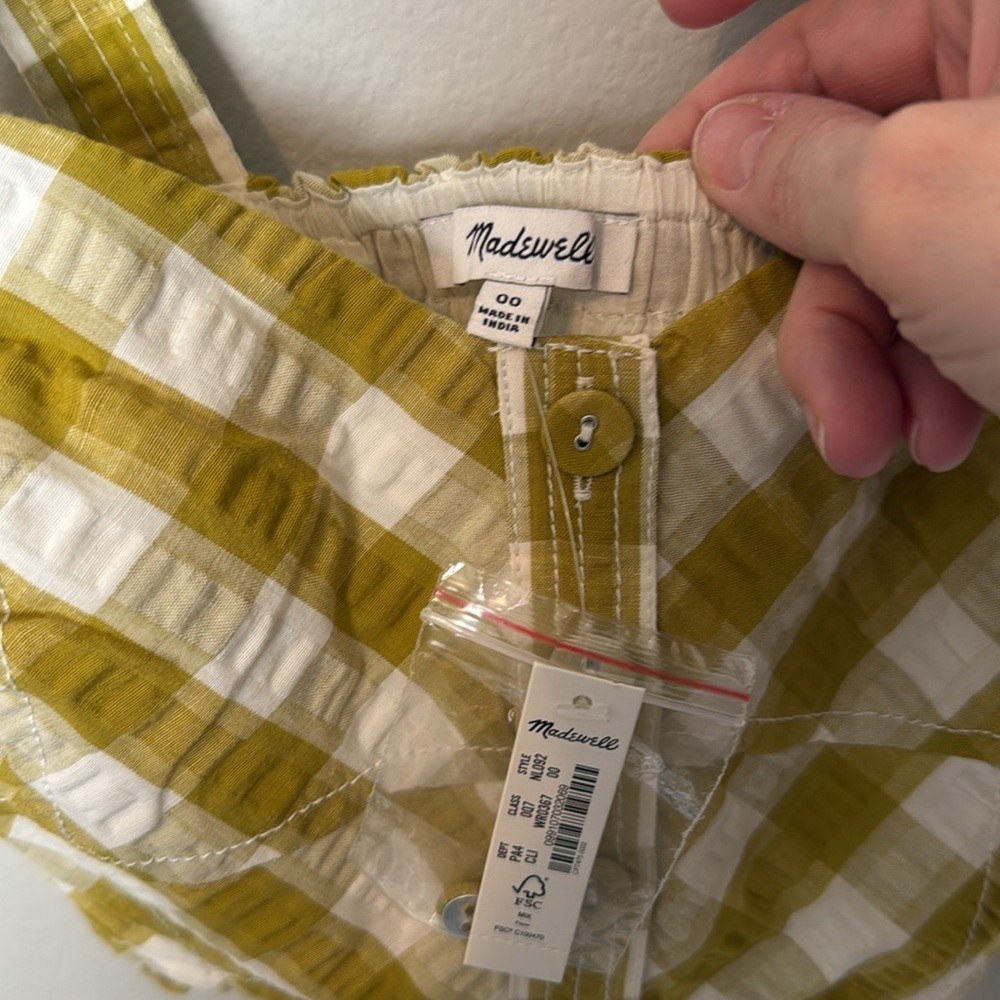 Madewell Checkard Croptop Yellow/White Buttons Sz00 NWT Preppy Classic Statement - Picture 7 of 7